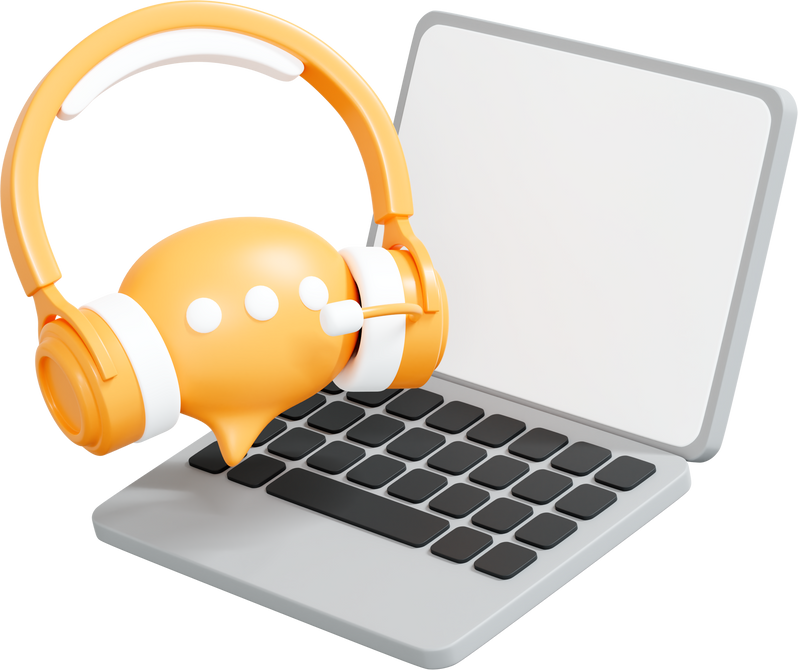 3D Hotline support service with headphones and laptop